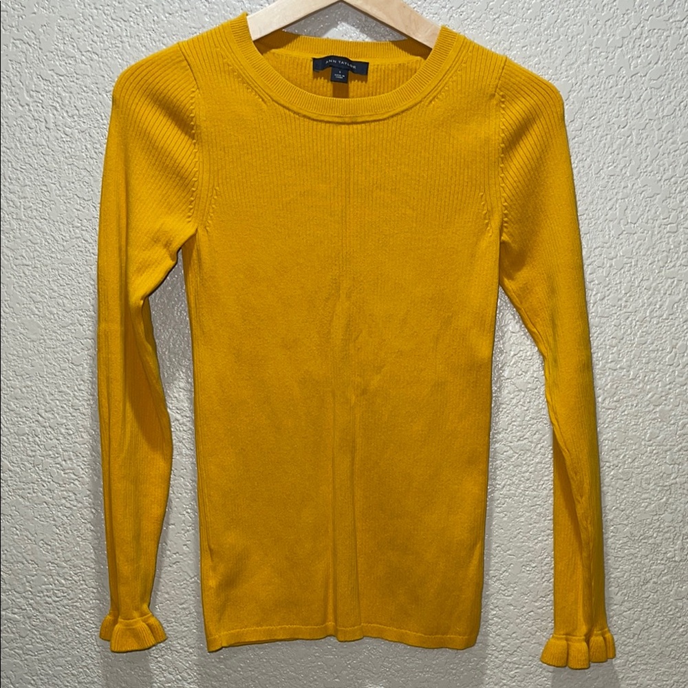 Ann Taylor Yellow Fitted Mustard Long Sleeve